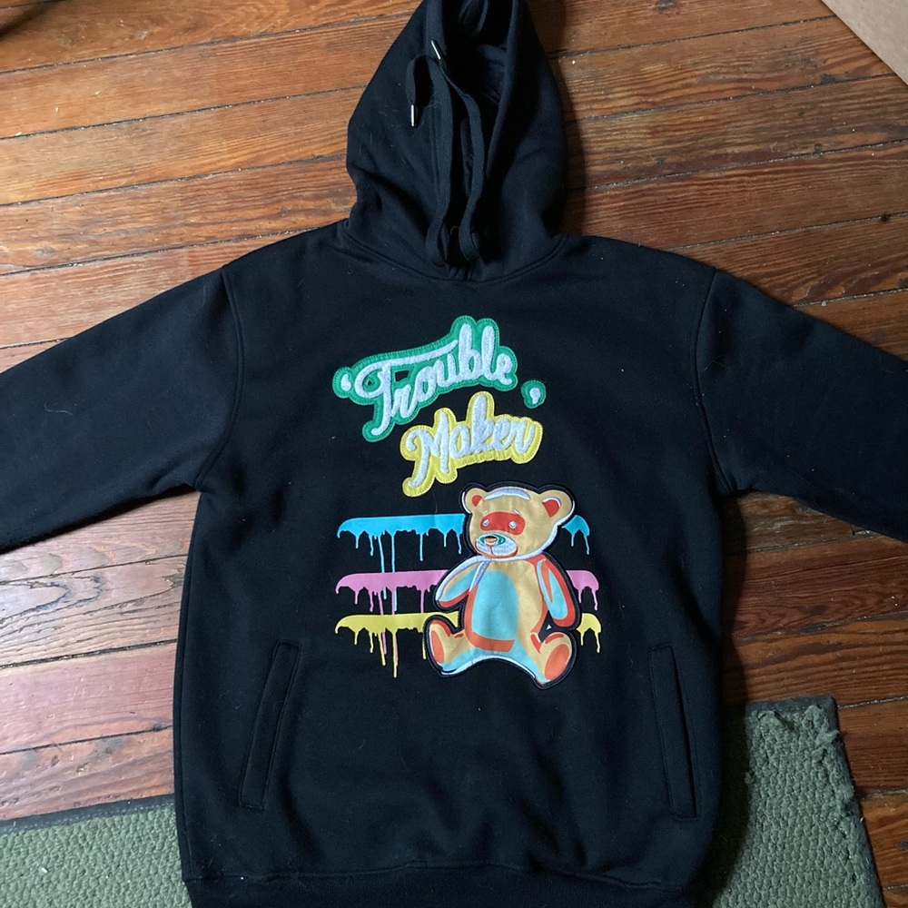 Black Hoodie with Colorful Bear Design